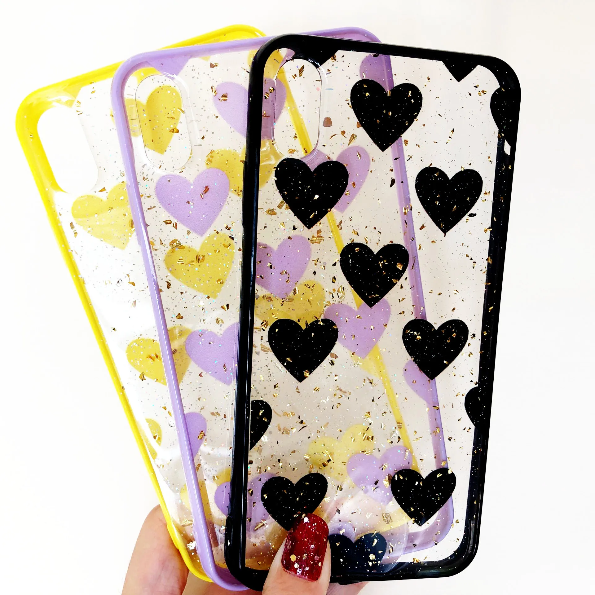 

Luxury Glitter Phone Case For iPhone X XR XS Max 6 6S 7 8 Plus Love Heart Transparent Soft TPU Clear Back Cover Capa