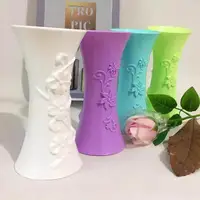 Ceramic Plastic Embossment Flower Potted Bottle Container Flower Desktop Ornement Vases Home Decor Bar Restaurant Decoration 2