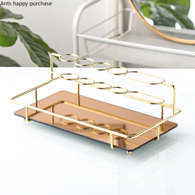 

Wrought Iron Glass Storage Rack Electric Toothbrush Holder Desktop Organizer Shelf Decorative Display Stand Home Storage Holders