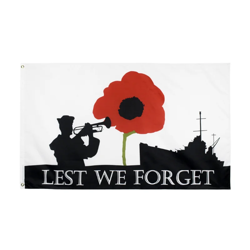 3x5 Feet LEST WE FORGET Flag ANZAC Poppy Remembrance Day Flag with 2 Brass Grommets