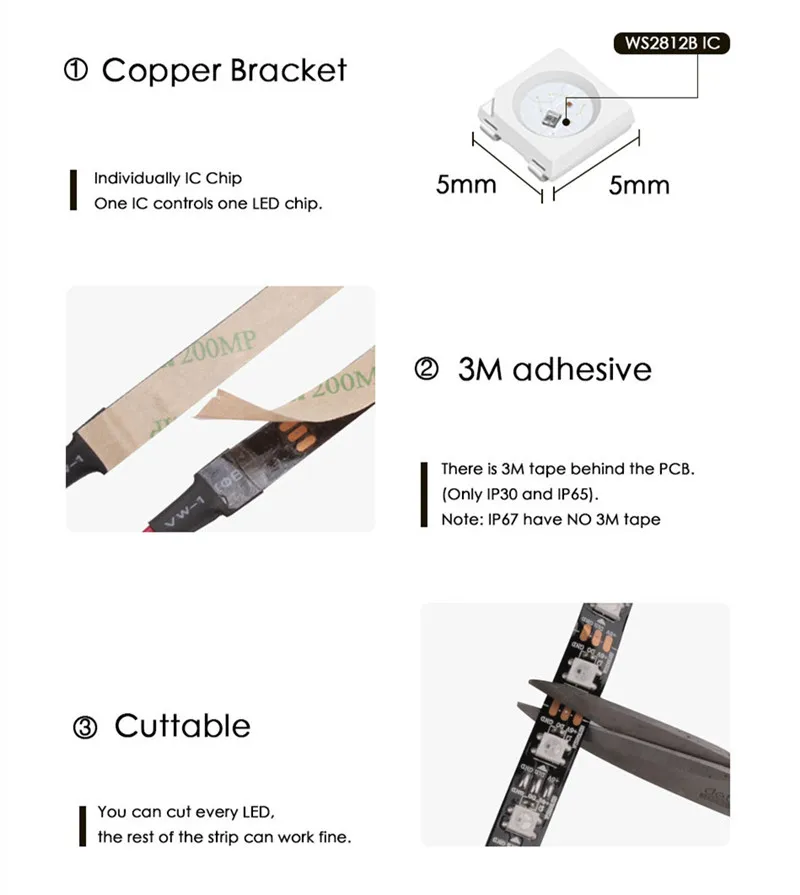 WS2812B м, 1 м, 2 м, 3 м, 4 м, 5 м светильник WS2812 умная ИС(интеграционная схема светодиодный рождественскую тематику, раздел-светильник s RGB 5050 Светодиодный цвета: чёрный, белый PCB Водонепроницаемый IP30/65/67 DC5V