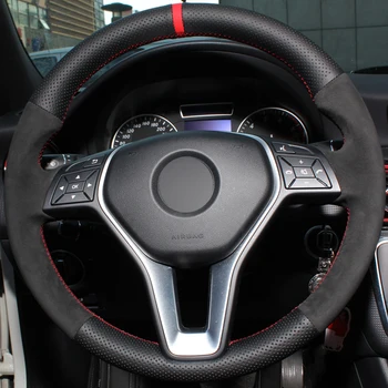

OLPAY Black Suede Genuine Leather Car Steering Wheel Cover for Mercedes-Benz A-Class 2013-2015 B-Class 2011-2014 CLA-Class 2013