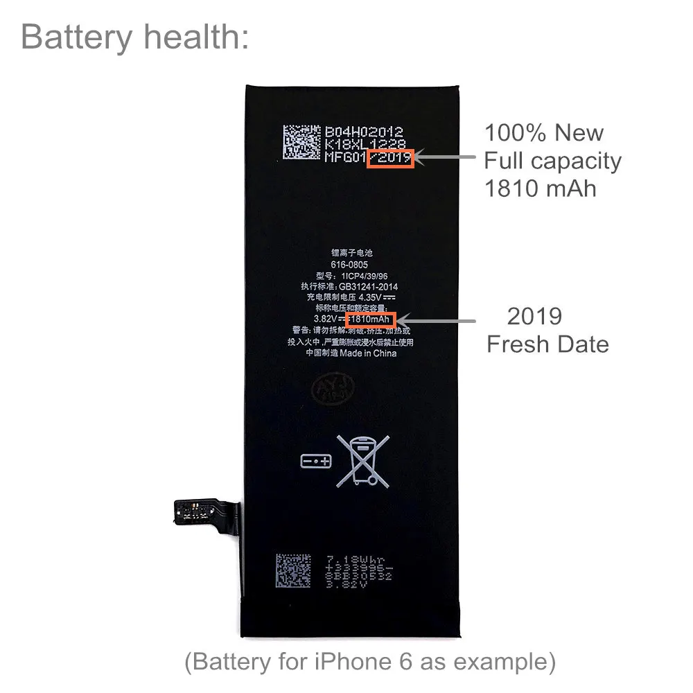 AYJ AAAAA 100% Новый аккумулятор для iPhone 6 4 7 'замена полной емкости 1810 мАч бесплатный