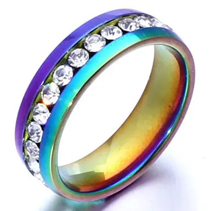 6 мм Радуга красочное кристаллическое кольцо из титана и стали бриллианта