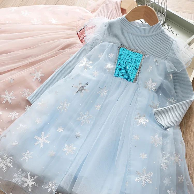 Новинка 5215 года; рождественское платье принцессы с блестками и снежинками для маленьких девочек вечерние Детские платья для девочек на свадьбу; ; Одежда для девочек; 5P
