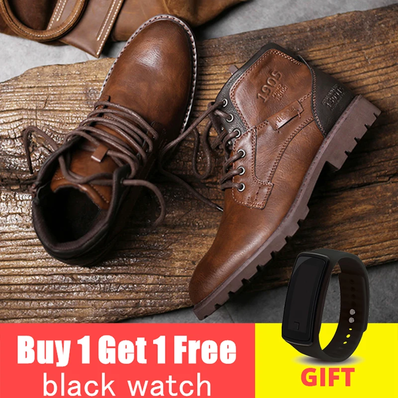 39 48 Зимние ботильоны Мужские водонепроницаемые теплые кожаные ботинки в стиле