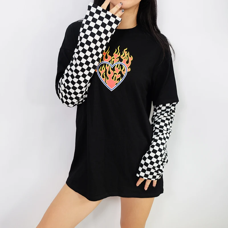 Женская толстовка в клетку Weekeep черная осенне зимняя Толстовка стиле пэчворк с