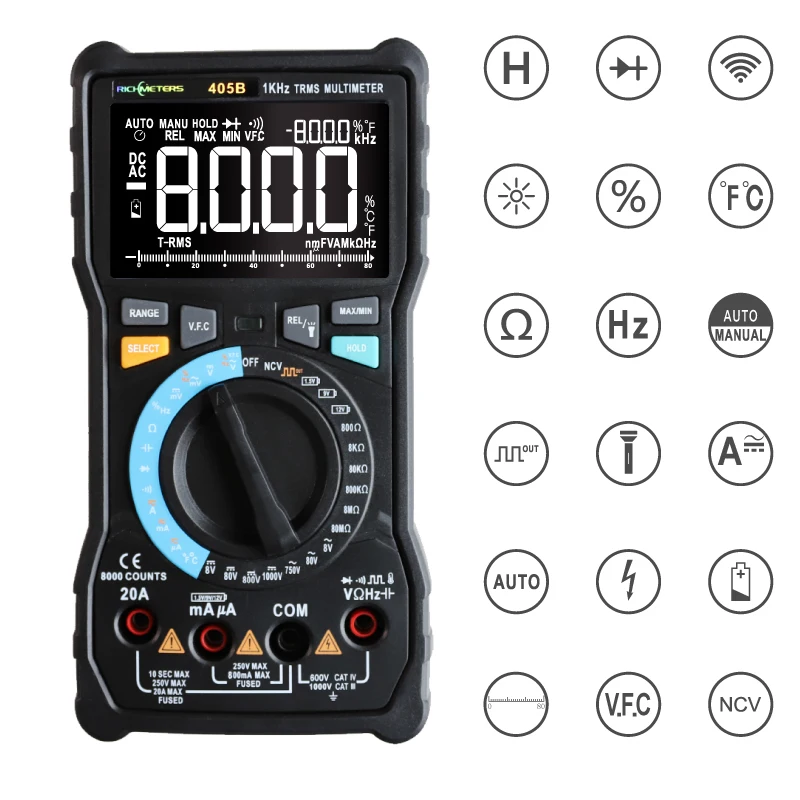 Цифровой мультиметр RICHMETERS 405A функция True RMS 20 А 6000 отсчетов напряжение постоянного