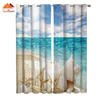 

Sunshine Beach Shell Starfish Window Curtains Living Room Outdoor Fabric Drapes Curtain Home Decor