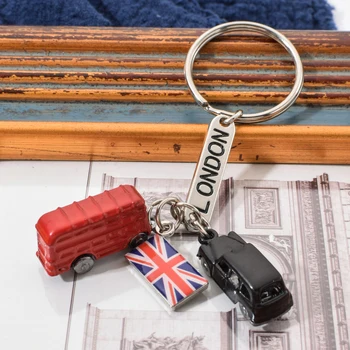 

Vicney Fashion London Lettering Listing Key chain London Red And Black Taxi British flag Souvenir Gift For Keyring Ring For Key