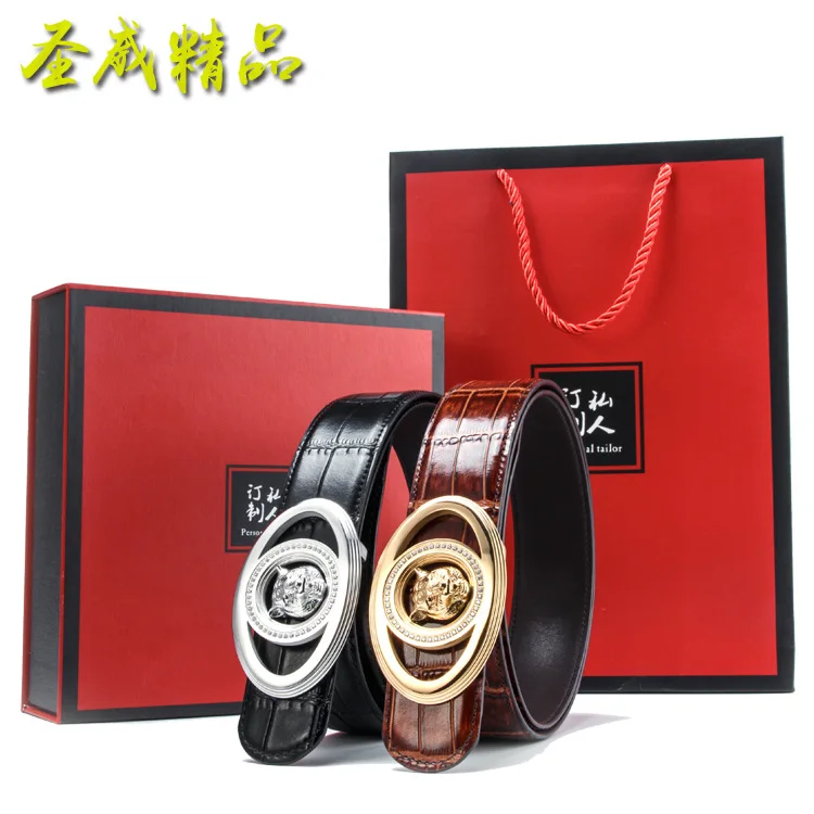 

2019 New Style Diamond lao hu kou MEN'S Leather Belt Business Leather Belt Gift Box Packaging