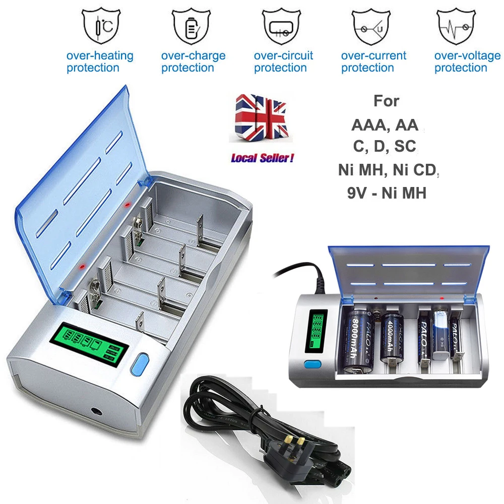 SOONHUA Charger Rechargeable Battery Chargers LCD Display Battery Charger For Ni-MH NI-CD AA/AAA/SC/C/D/9V Size Batteries