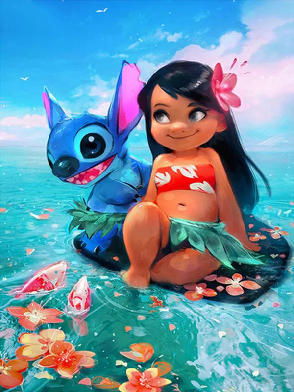 Алмазная картина мозаика Lilo& Stitch 5d полный Круглый Алмазный набор вышивки крестом горный хрусталь распродажа детская комната рукоделие искусство - Цвет: 16