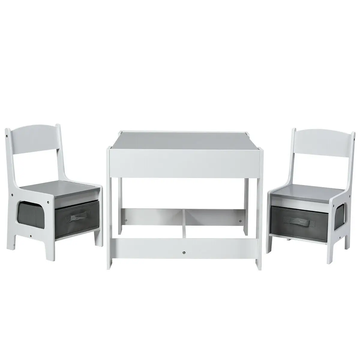 

Babyjoy Kids Table Chairs Set w/ Storage Box Blackboard Whiteboard Drawing Grey BB5584HS