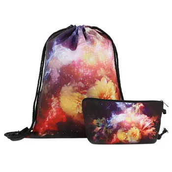 

2PCS 3D Print Drawstring Backpack Rucksack Shoulder Bags Gym Backpack Muti Color Tote Gift Bag Women Storage Bag Backpack