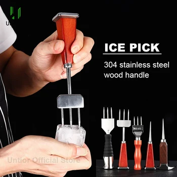 

UNTIOR Ice Pick Crusher With Wooden Handle 304 Stainless Steel Ice Crusher for Cocktail Bartender Ice Hammer Carving Tools