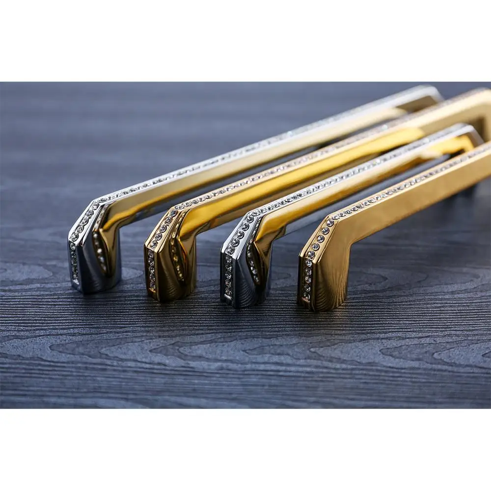 24K Real Gold or Chrome Czech Crystal Drawer Cabinet Knobs Wardrobe Door Handle Furniture Knobs Pull Handles