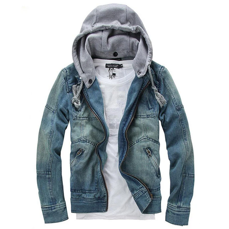 2022 New Foreign Male Fashion Denim Jacket Detachable Hooded Men Jeans Size M-5XL Z024 | Мужская одежда