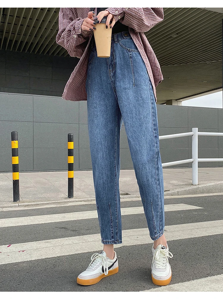syiwidii high waist jeans woman 2020 new casual fashion skyblue Harem Pants street style women street style Spliced mom jeans