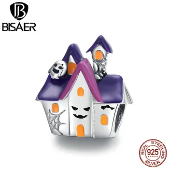 

BISAER 925 Sterling Silver Haunted House Charms Happy Halloween Beads fit Bracelet Silver 925 Jewelry Making EFC324