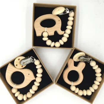 

Baby Teether Organic Wooden Animal Teether with Clips Natural Teething Grasping Toy Wood Beads Toddler Newborn DIY Chewing Gift