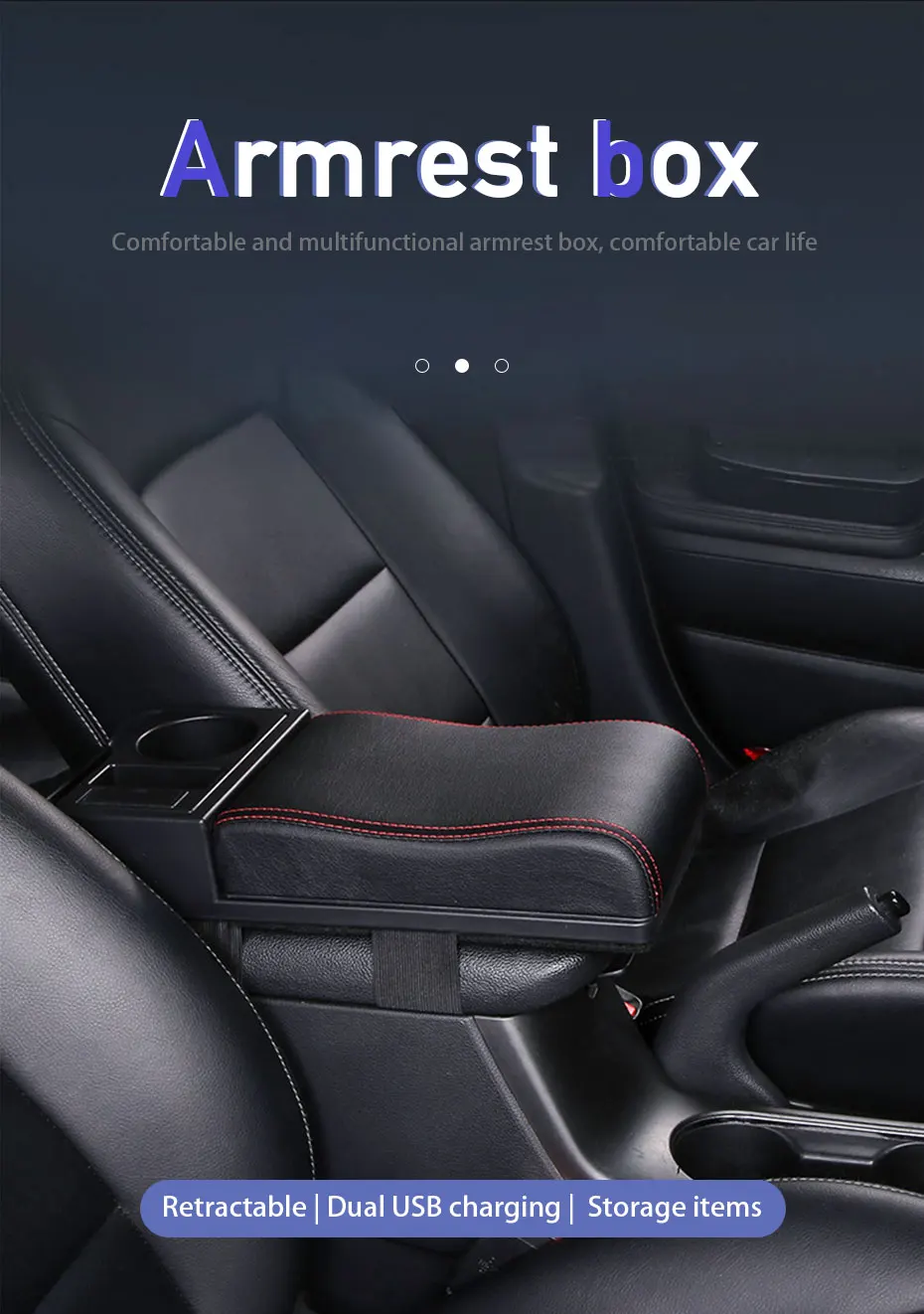 Car armrest with USB ports Car armrest with USB ports