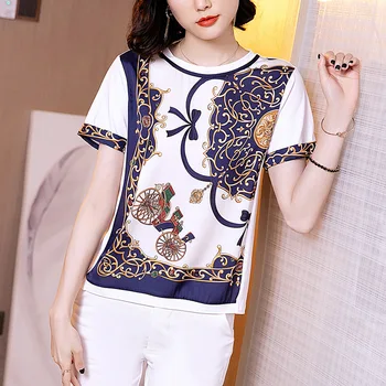 

Brand Design Women's 2020 Summer Fashion Wild Color Print Short-Sleeve T Shirt Tops Female Casual Loose Plus Size Elegant Shirt