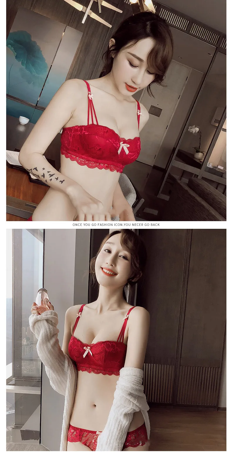 Comfortable Ring-Free Small Chest Thickening Closed Bra Suit Half Cup Sexy Bra with Flat Bra and Large Underwear Bra