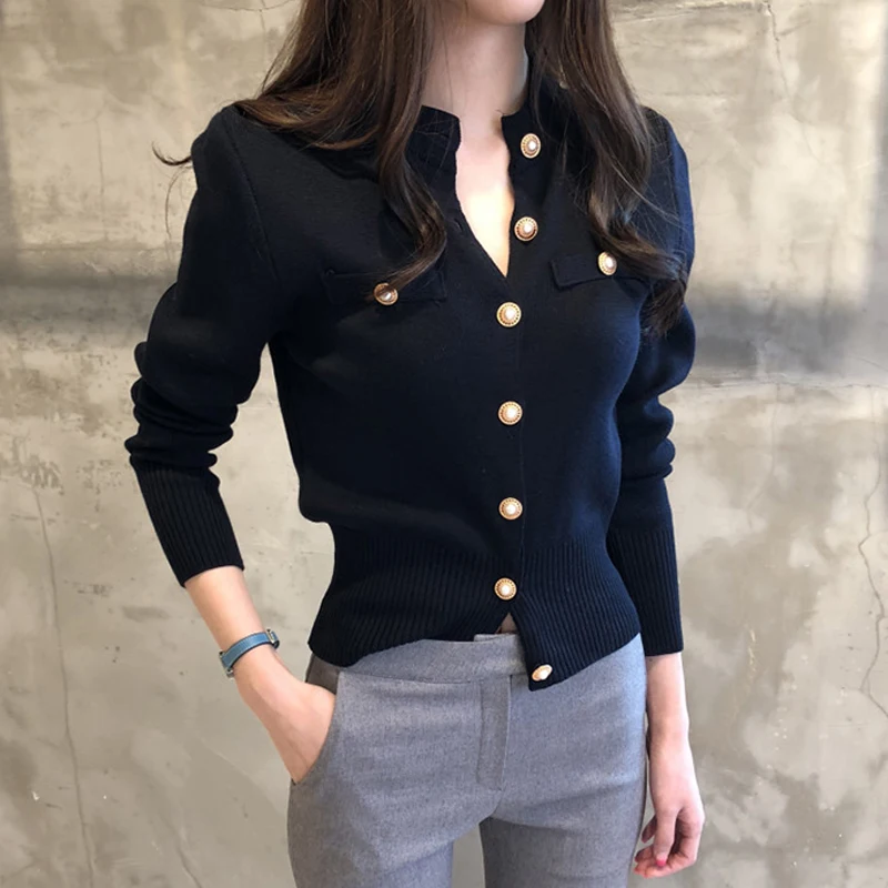

New Autumn Spring Women Solid Knitting Single Breasted Slim Long Sleeves Jacket Ladies Preppy Sweet Bottun Short Coat&Outwear