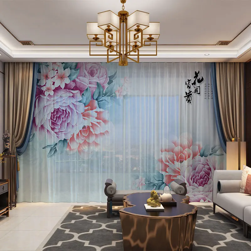 Curtain with Scenery Print Chinese Landscape Wellmira Custom Made 3D Bedroom 