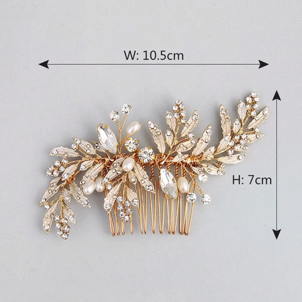Women Gold Leaf Rhinestones Crystal Hair Comb Bridal Hair Jewelry Weddding Prom Brida Accessories