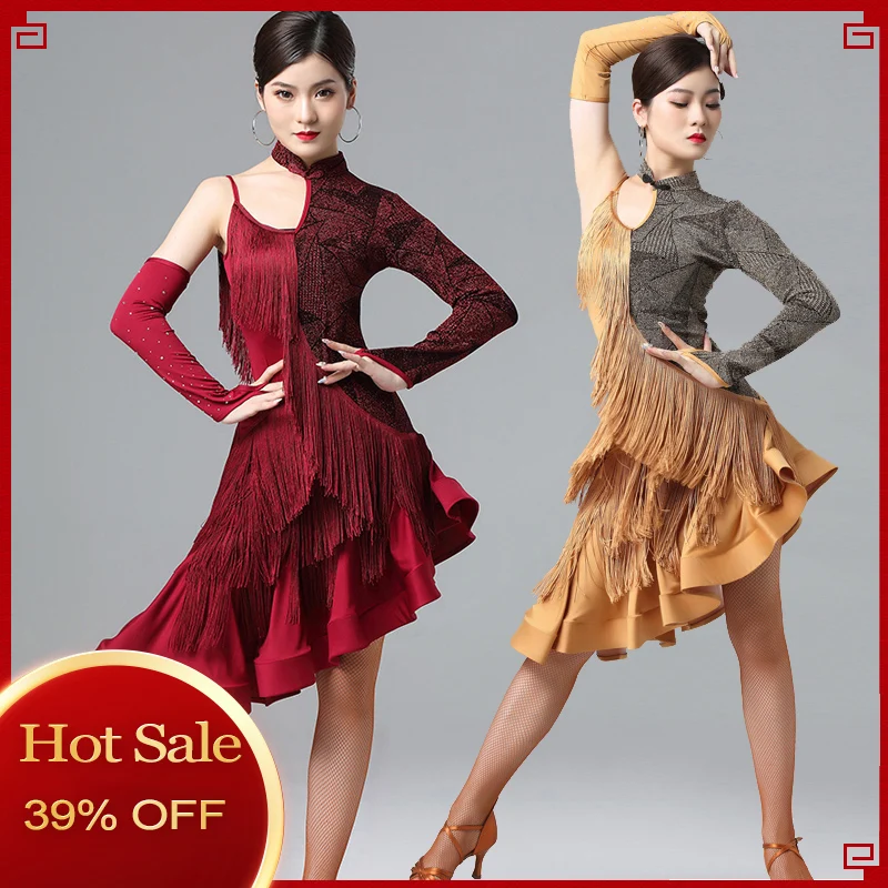 New Design Latin Dance Performance Dress Sexy Single Sleeve Tassel Fish