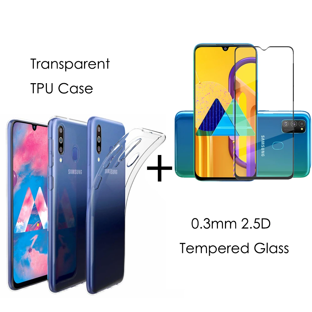 For Glass Samsung Galaxy M31 Screen Protector Tempered Full Cover+Clear TPU Case M10S M10 M20 M30 M40 M30S | Мобильные телефоны и