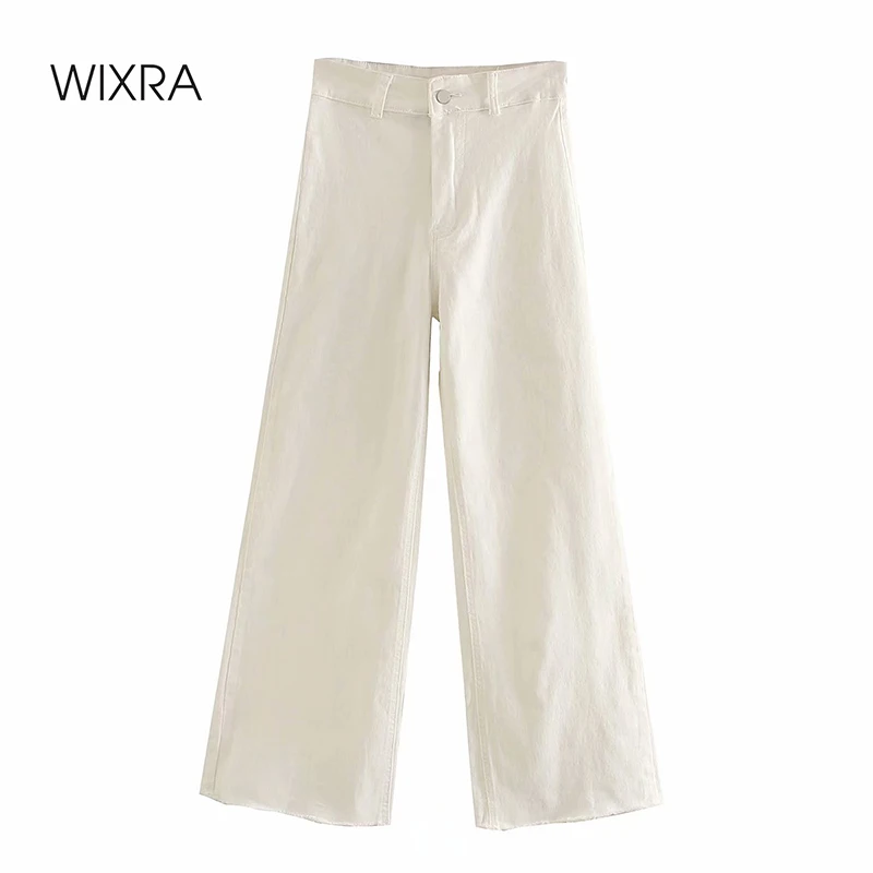 Wixra Womens Wide-leg Pants Loose Denim Pants High Waist Solid Long Trousers Autumn Spring For Women Wixra Womens Wide-leg Pants Loose Denim Pants High Waist Solid Long Trousers Autumn Spring For Women