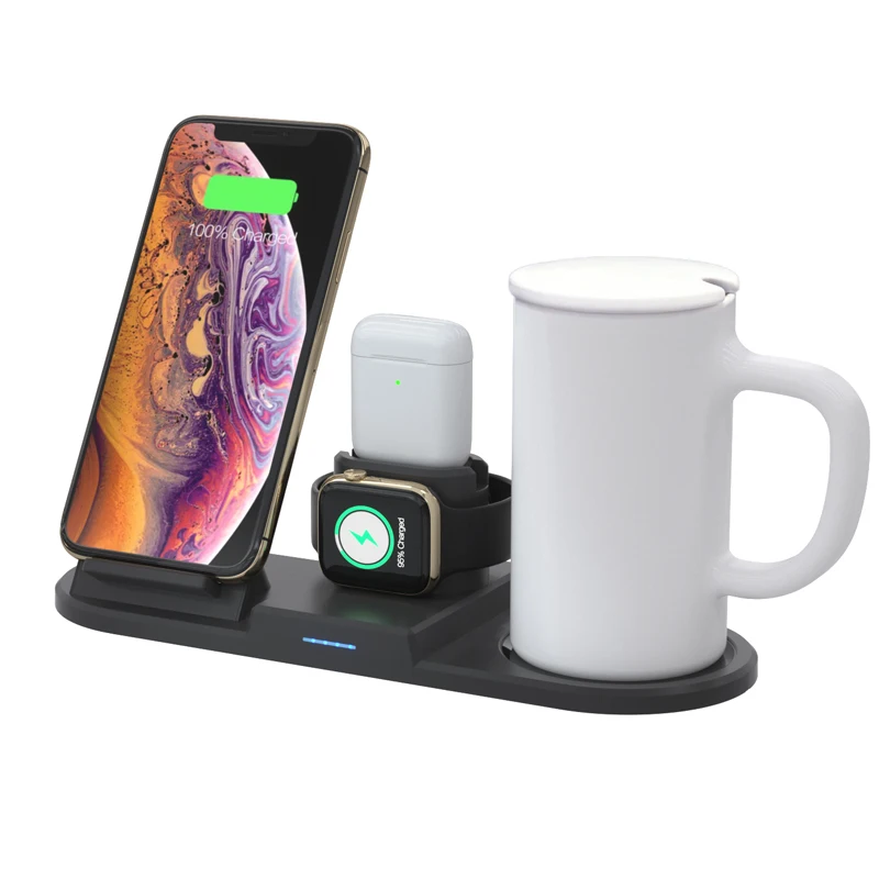 15W Qi Wireless Charger with Smart Thermostat Cup For iPhone 8 11 Wireless Charging Dock for Airpods Apple Watch 4 Charger Stand