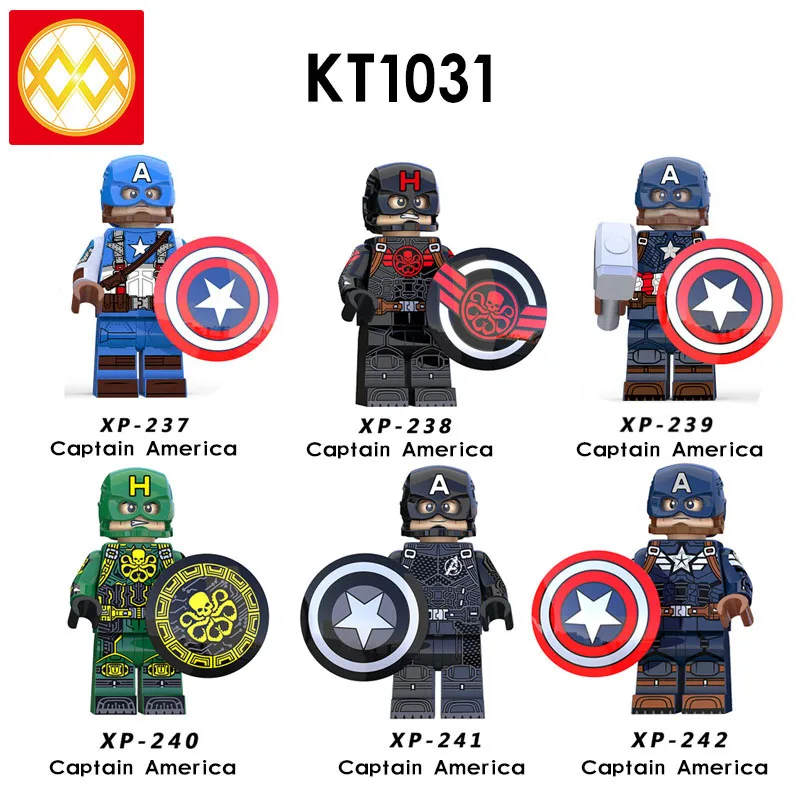 50 PCS Super Heroes Captain America Steve Rogers Marvel Hydra Agent Avengers Action Model Building Blocks Children Toys KT1031
