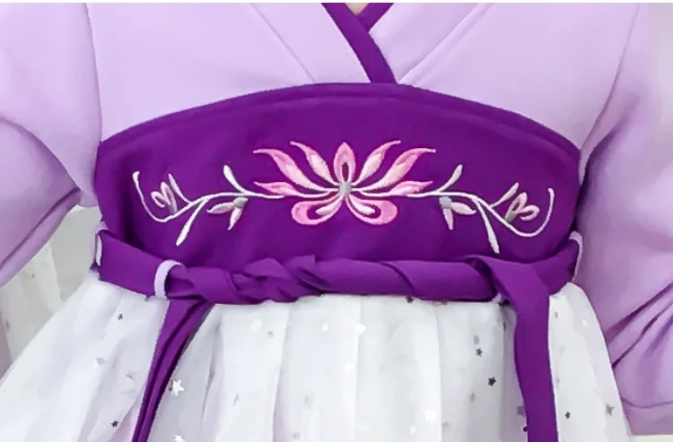 Элегантное платье для девочек платье принцессы зимние Hanfu Детский костюм детская одежда с аппликацией в виде цветка; платья для девочек; праздничная одежда, 2, 5, 8 10 лет