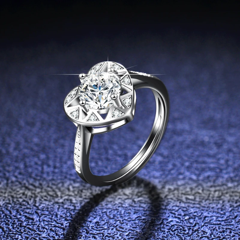 Women's Moissanite Diamond D Color 1 Carat 925 Sterling Silver Ring Heart Shape Cute Romantic Wedding Bands | Украшения и