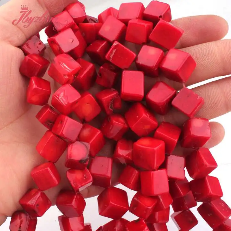 8-9 9-10 мм квадратный Cube красный коралл камень Бусины Spacer Strand 15 &quotдля DIY Цепочки и