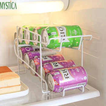 

Home Beverage Storage Holder Double Layer Refrigerator Rack Cola Beer Storage Shelf Stand Kitchen Metal Desktop Organizer Stand