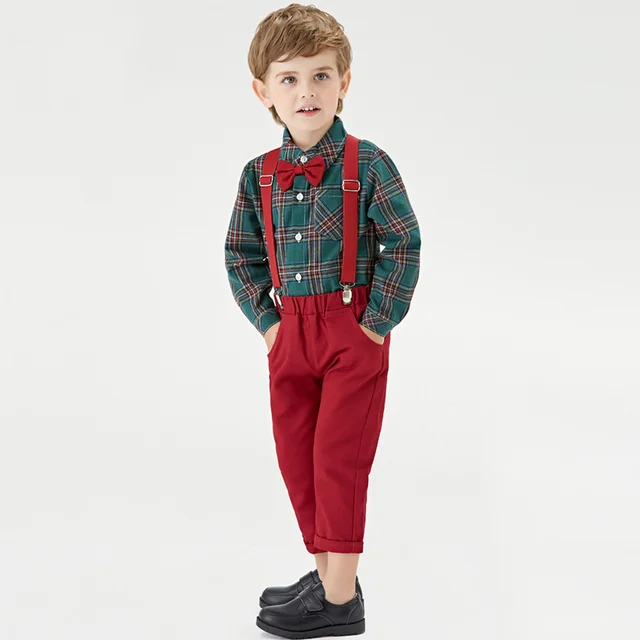 Top and Top Toddler Boys Clothing Set Autumn Winter Children Formal Shirt Tops+Suspender Pants 2PCS Suit Kids Christmas Outfits 3