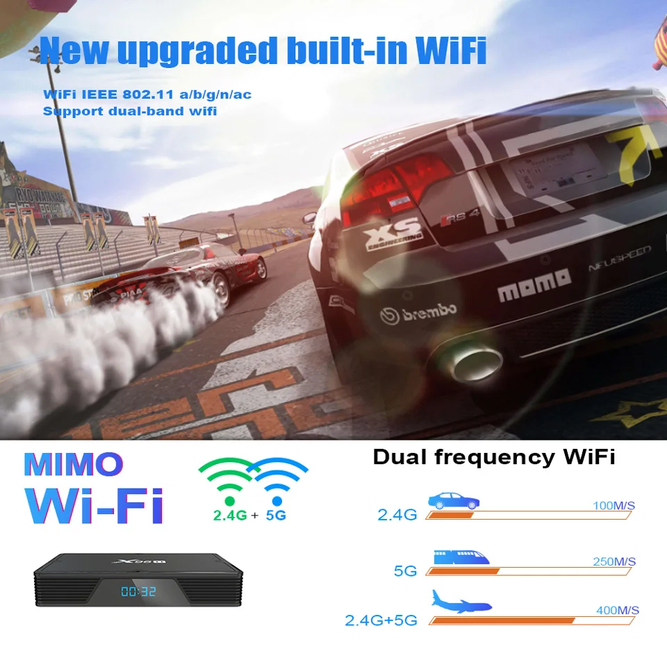 X96H Smart Android 9.0 TV Box 6k Android TV Box DDR3 4G Support BT 4.1 2.4G/5G Wireless Streaming Media Player Set Top Box