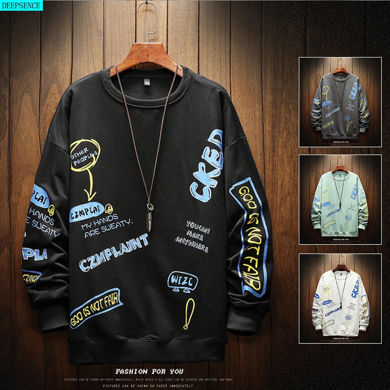 Obtenga esto Sudadera de Moda de Primavera para hombre, ropa para parte superior suelta, sudadera de manga larga grande, Sudadera con cuello redondo 531y0Kloqxr