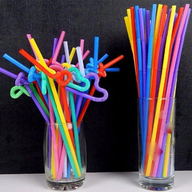

100Pcs/set Household Art Drinking Straws Color Modeling Bending Long Foldable Party Disposable Safety PP Suction Pipe
