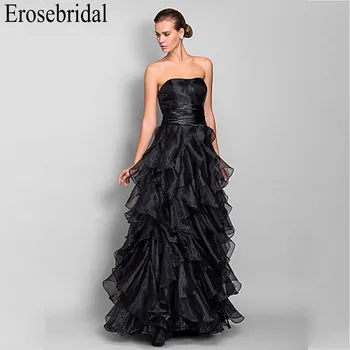 

Erosebridal Organza Black Evening Dress Long Formal Dresses Evening Gown Elegant Tiered Design Occasion Dresses for Women