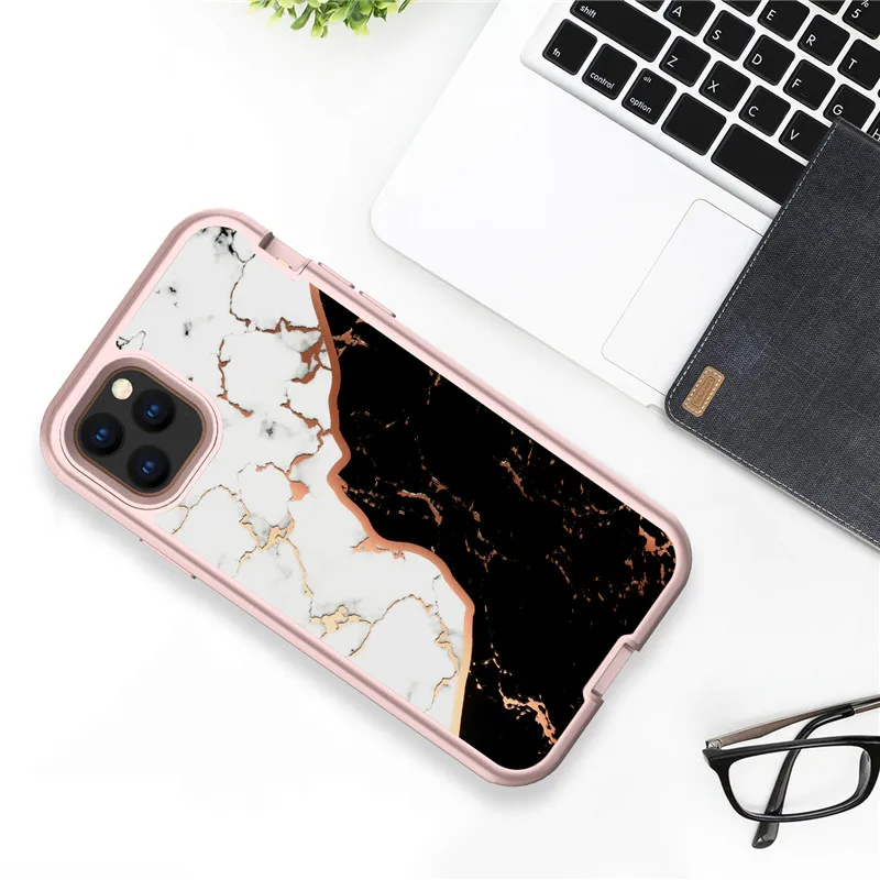 04 Передняя и задняя 360 Полный корпус защитный чехол для iPhone 11Pro max мраморный цветок гальванический блеск Гибридный ТПУ+ резина жесткий прочный - Цвет: 04