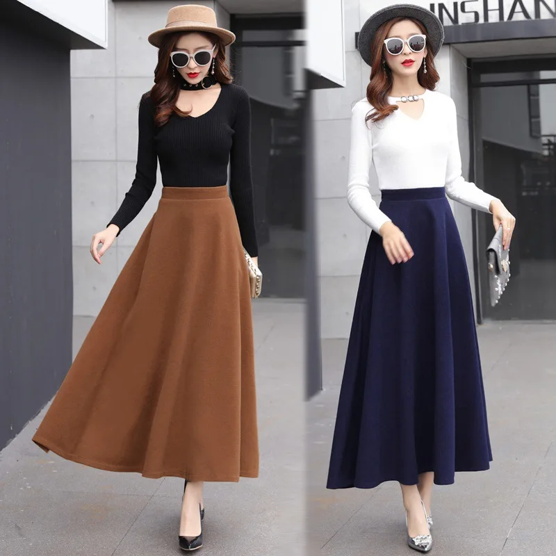 

2019 Autumn And Winter New Style Woolen Skirt Long Skirts High-waisted Big Skirt Thick A- line Skirt Mid-length Full Skirt
