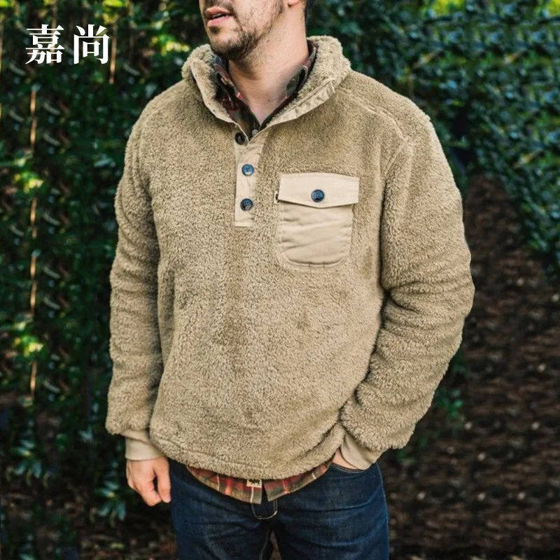 

2019 Autumn and Winter New European and American Leisure Plain Decorative Button Pocket Sweater