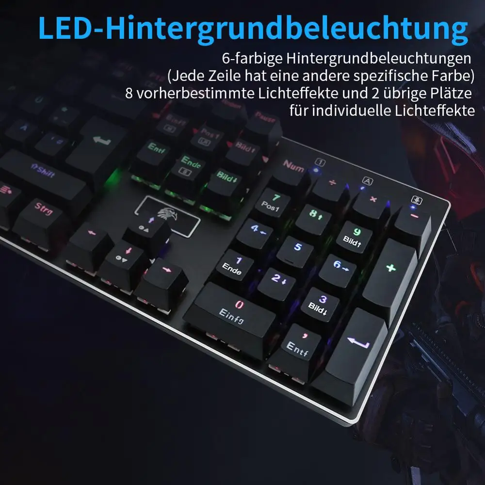 Механическая игровая клавиатура Z88 с 105 клавишами Немецкая раскладка QWERTZ