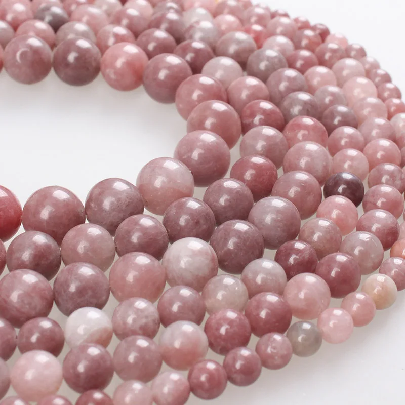

Natural Stone Beads Strawberry Lepidolite Stone Round Loose Beads 4 6 8 10 12mm Beads For Bracelets Necklace Diy Jewelry Making